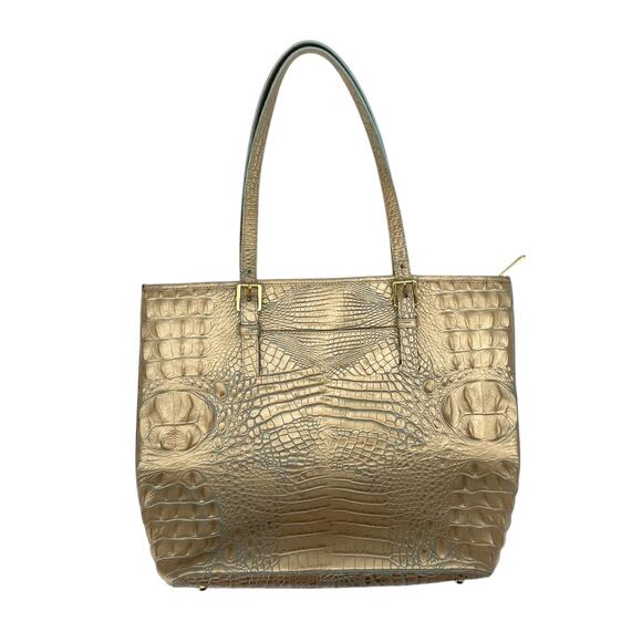 Brahmin Medium Asher Tote Metallic Gold Crocodile Embossed Leather Bag Purse - Picture 8 of 13